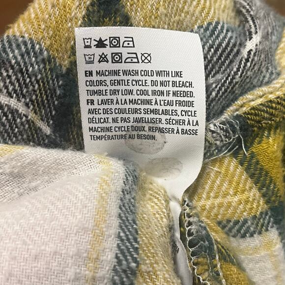 American Eagle Women’s Plaid Flannel Button Down Size Medium Boyfriend Fit Gold - Picture 5 of 13